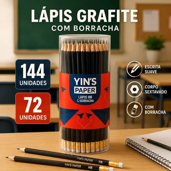 Lapis de escrever Grafite com Borracha Sextavado 72 144 Unidades Escolar Escritório Desenho Resistente Qualidade