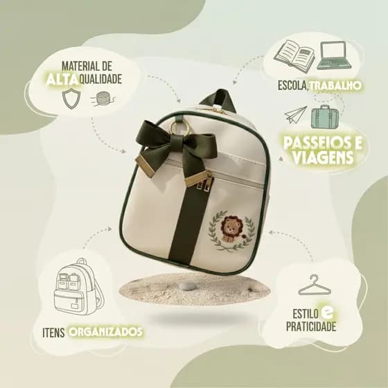 Mochila Bordada com Laço 🎀 Ideal para Escola, Passeios e Viagens!