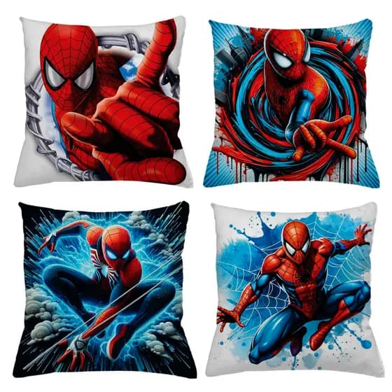 KIT 4 CAPAS DE ALMOFADAS IDEAL PARA DECORAÇÃO, HOMEM ARANHA, SPIDER MAN, QUARTO DE MENINO - TAMANHO 45X45