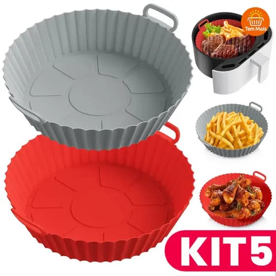 Kit 5 Forma de Silicone para Air Fryer Forno Microondas Fritadeira Assadeira Reutilizável Flexível