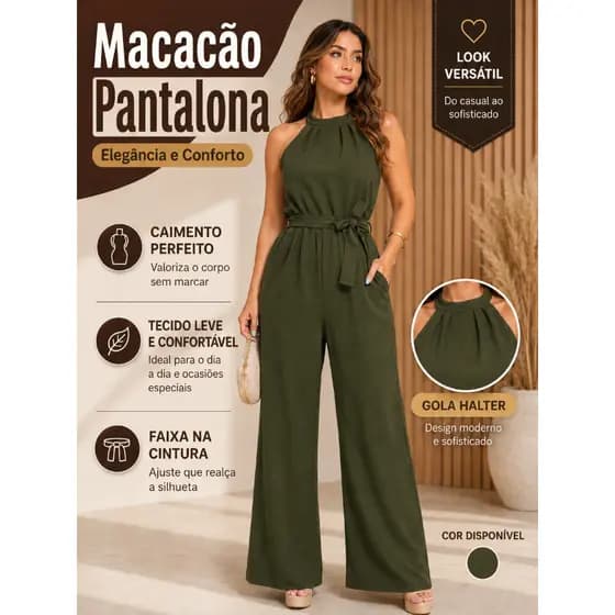 Macacão Feminino Longo Acinturado Tendencia Elegante Regata Festa Sofisticado Casamento Social Ajustavel Duna Trabalho a
