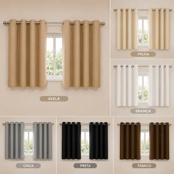 Cortina Blackout Luxo 2 METROS x 1,30 METROS Tecido Grosso e Macio - 2 Folhas - Com Ilhós Cromado Inoxidável - OFERTA