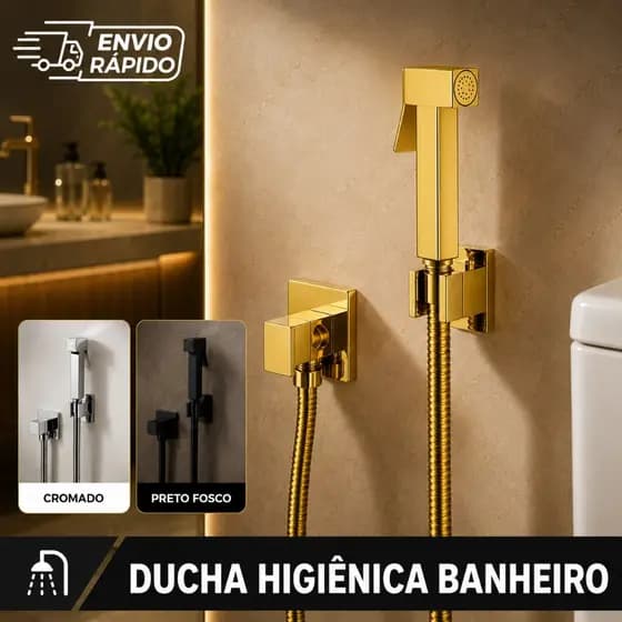 Ducha Higiênica Quadrada Dourada Preta Cromada Metal Inox Chuveirinho Intima Banheiro Luxo