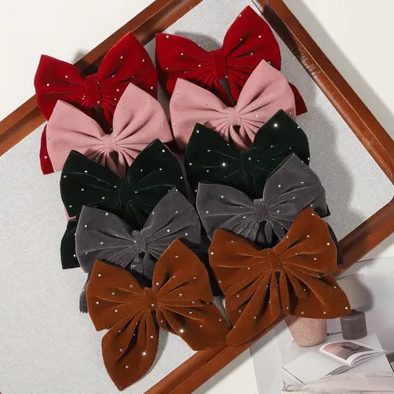 10 Pçs/set Multicolor Flanela Laços De Cabelo Grampos Com Diamante Elegante Pino Para Crianças Menina Acessórios