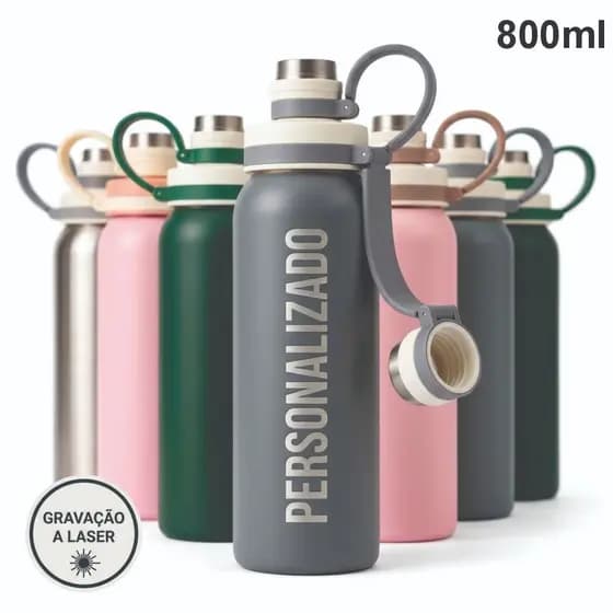Garrafa Inox 800ml Personalizada Com Nome Gravado Laser Squeeze Academia Presente Criativo