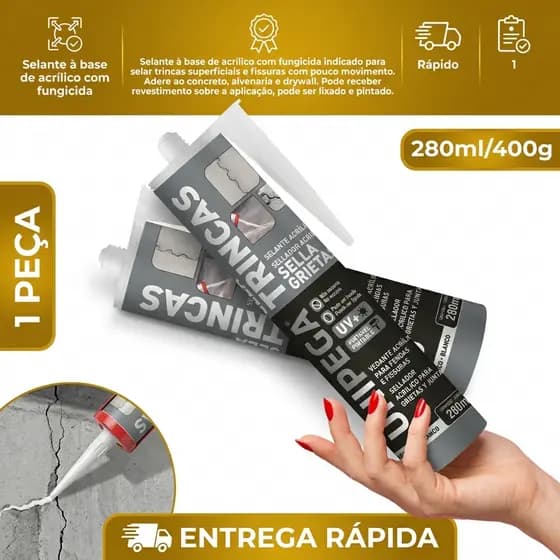 Sela Trincas Selante Acrilico Adesivo 280ml Unipega Branco Veda Parede Rachaduras Trinca Concreto