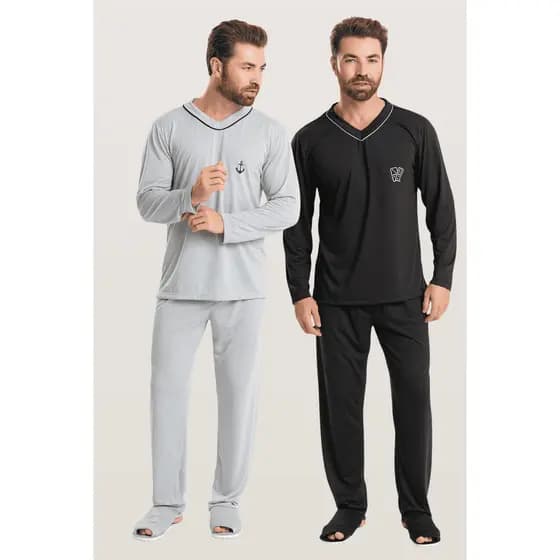 KIT 2 Pijamas Longo De Frio Masculino Adulto