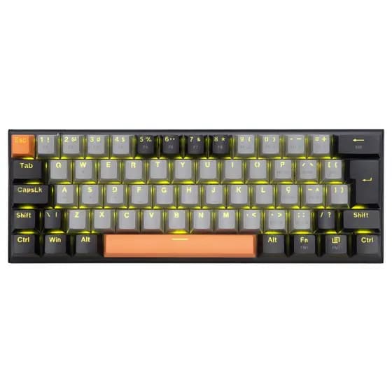 Teclado Mecânico ABNT2 com Ç E-YOOSO Z11 61 Teclas Switch Vermelho Silencioso Hot Swap Iluminação Amarela USB