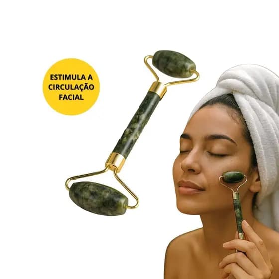 Rolo Facial Jade Pedra Natural Fria – Relaxante, Spa em Casa, Skincare e Drenagem Linfática