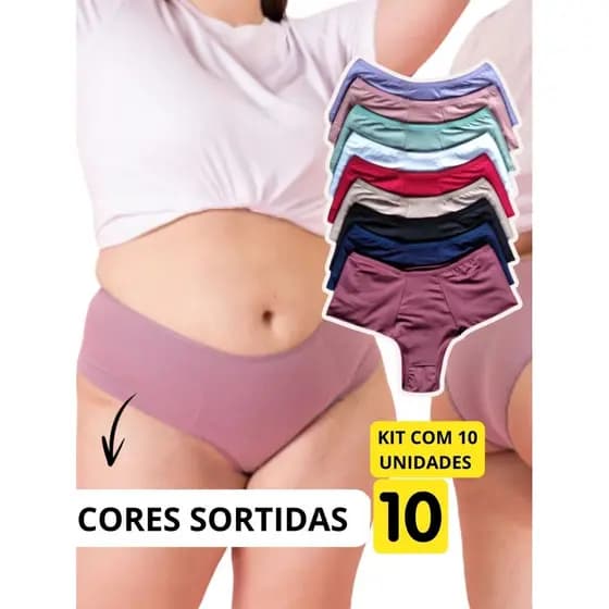 KIT 10 Calcinhas Rebeca Microfibra Feminina Confortável Pala Dupla Cintura Alta Feminina