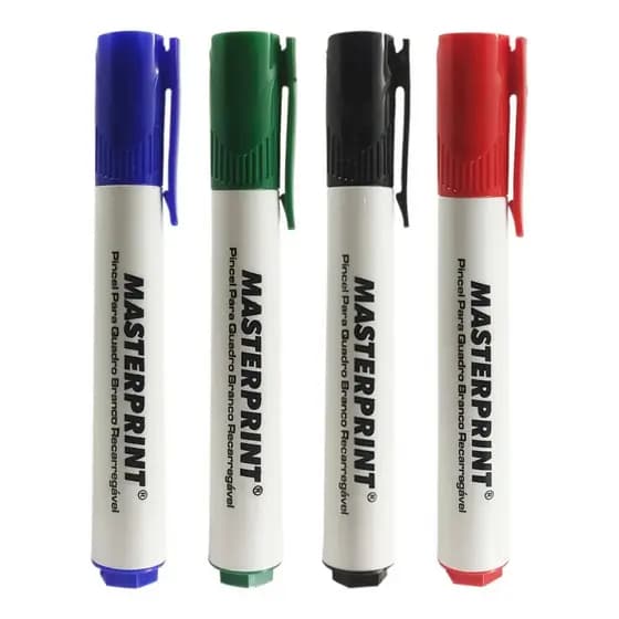 Kit 4 Pincel Caneta para Quadro Branco Recarregável Marcador Apagável Lousa Escolar Masterprint