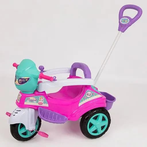 Triciclo Rosa para Passeio com Empurrador – Menina – Encantador Colorido Resistente Reforçado