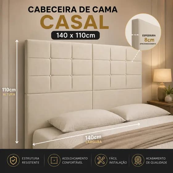 Cabeceira De Cama Box Casal 140 e Quenn 160 Estofada Cor Bege Modelo Venus- CASA LGM