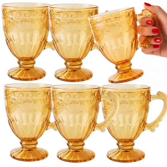 kit Jogo de 6 Canecas Vidro 190ml Milão Ambar cor Para Capuccino Chá Café canecas