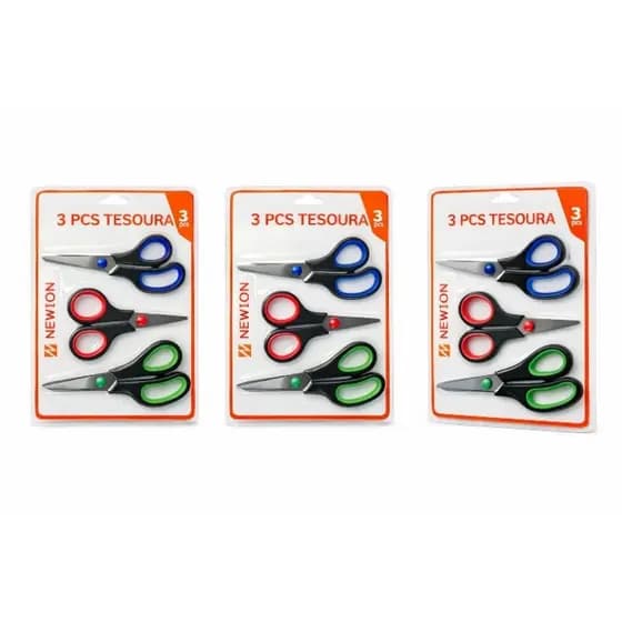 Kit 3 Tesouras NEWION – Uso Doméstico, Escolar e Escritório