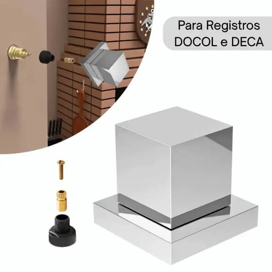Kit Acabamento Metal Cromado + Conversor Docol x Deca Ideal p Registro Docol e Deca Banheiro Casa