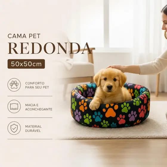 Cama Caminha Pet para Cachorro ou Gato Médio 50cm x 50cm Lavável Redonda