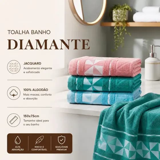 Toalha Banho Diamante Jacquard 100% Algodão 150x75cm Alta Absorção Felpuda Macia