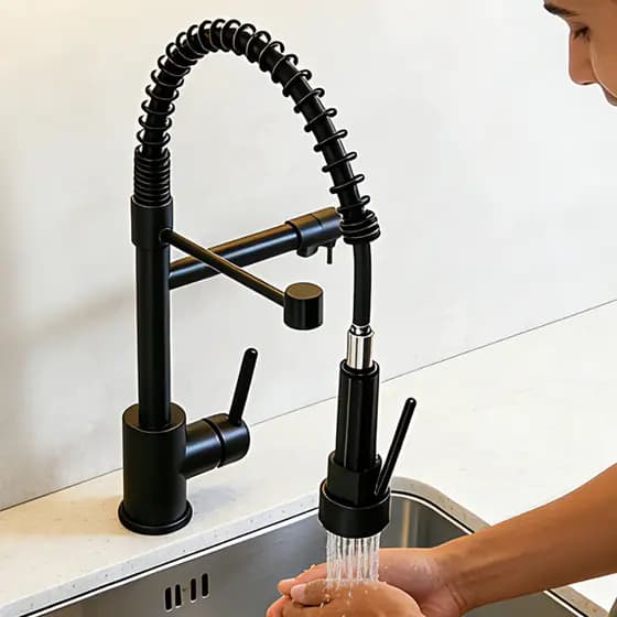 Torneira De Cozinha Gourmet Alça Única Prateado ou Preto Com Extensor De Spray Tubo De Água Flexível Ajustável