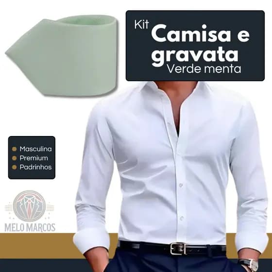 Kit Camisa Social + Gravata Masculina Premium Elegante e Ideal Para Casamentos Padrinhos e Eventos