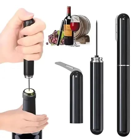 Saca Rolhas Pneumático Profissional Abridor de Vinho Portátil com Lâmina Cortador Lacre Preto