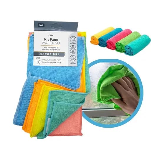 Kit 10 Panos Microfibra P/ Limpeza Multiuso Limpa Vidro Pia Pano Automotivo Flanela