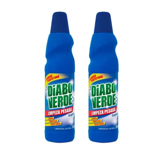 Kit 2 Detergente Multiuso Limpeza Pesada Diabo Verde Original Limpa Protege Perfuma 500ml