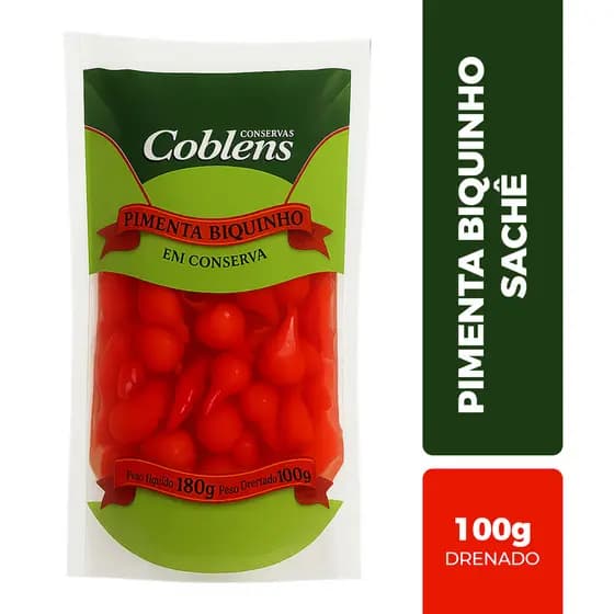 Pimenta Biquinho Premium Inteira Em Conserva 100g Coblens Sachê Vermelha