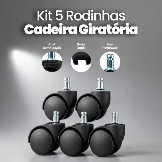 Kit 5 Rodinhas para Cadeira de Escritório Universal 11mm – Rodinhas Silenciosas Reforçadas