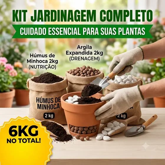 Kit Vasos Húmus de Minhoca + Argila Expandida + Seixo Branco Dolomita Nº 1 Jardinagem e Decoração