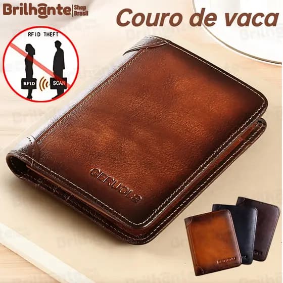 Carteira Antifurto Masculina De Couro Legítimo Vintage De Trifold E Bifold À Escolha Carteira estilo executivo