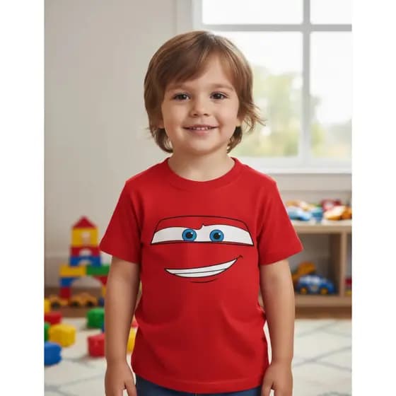 Camiseta Infantil Relâmpago Carros Desenho Fantasia Malha Algodão 30.1