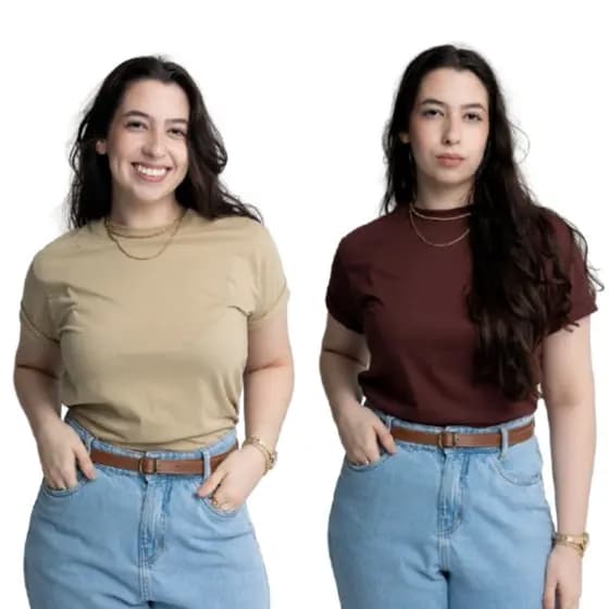 Kit 2 T-Shirt Feminina Básica Blusinha 100% Algodão Tendencia Envio Imediato