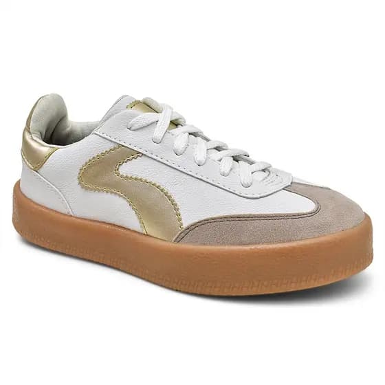 Tênis Sneaker Feminino Tendência Plataforma Solado Goma Branco Dourado