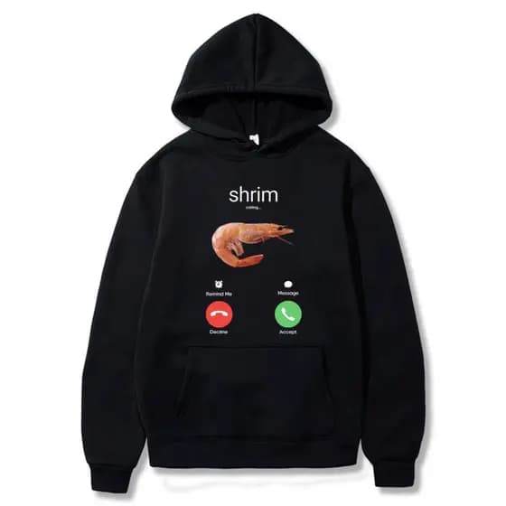 Moletom Canguru Meme Camarão Ligando Moda Harajuku Hoodies Estilo Casual Capote Shrim Capuz Bolso