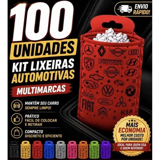 Lixeira Automotiva Multimarcas Organizador Carro 100 Unidades
