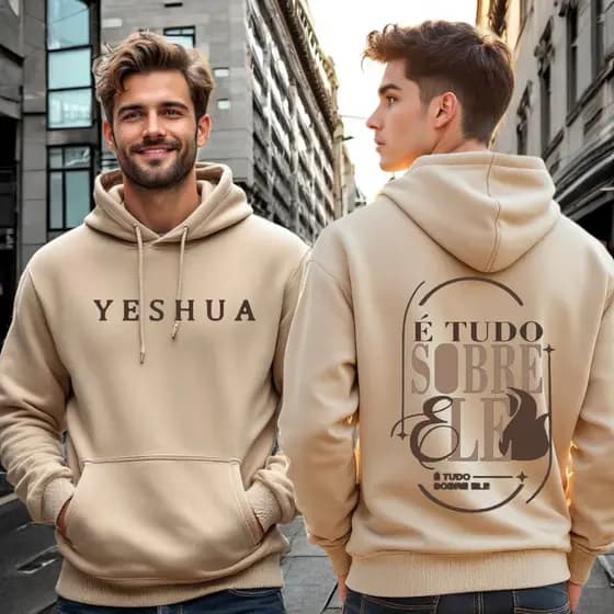 Blusa Moletom Canguru Yesha Gospel É tudo sobre ele Inverno Com Capuz Flanelado Unissex Frio Quente Religioso
