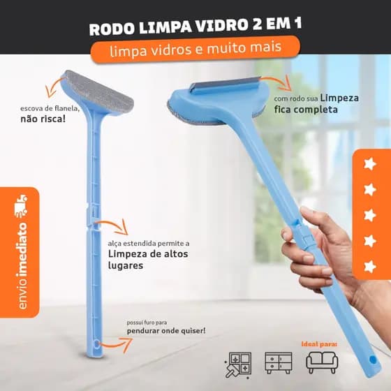 Rodo De Mao Limpa Vidros 2 Em 1 Extensível - Bhz Store