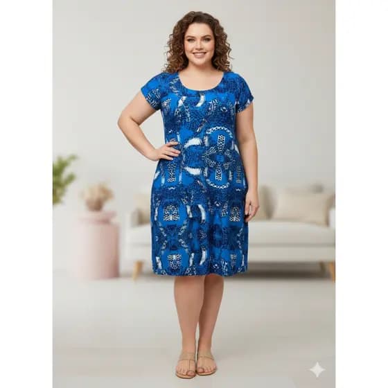 Kit 5 Vestidos Feminino Plus Size Estampado Leve Manga Curta