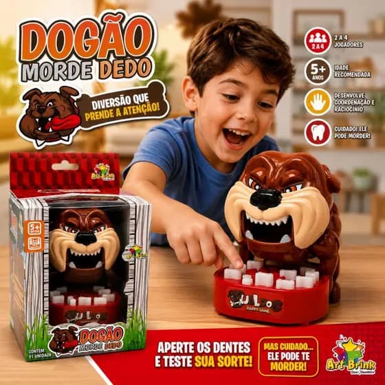 Brinquedo Cachorro Dogão Morde Dedo Infantil Mordida Surpresa 9 Ossos Pressionaveis Jogo Família Sem Pilhas