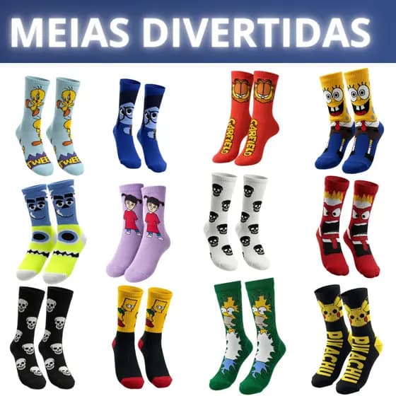 Meias Divertidas com Personagens em Algodão - Conforto e Estilo Unissex