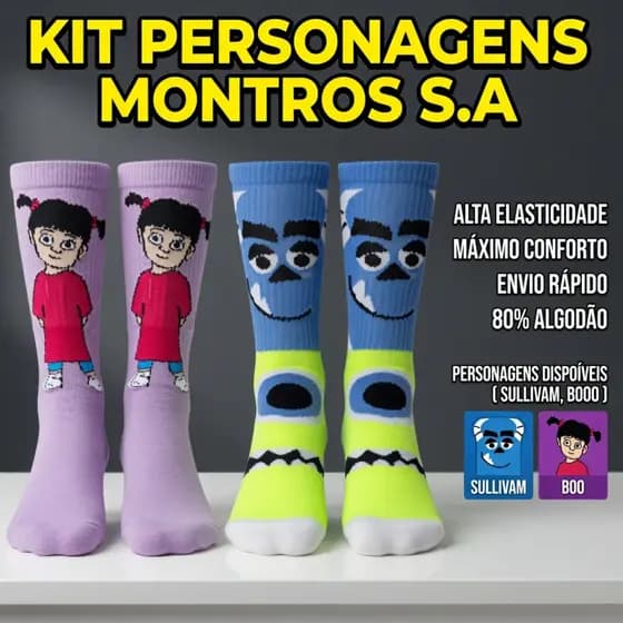 Meia Divertida de Personagem Cano Alto Unissex Estampas Exclusivas Algodão Confortável Envio Imediato Geek/ Nerd/ Gamer