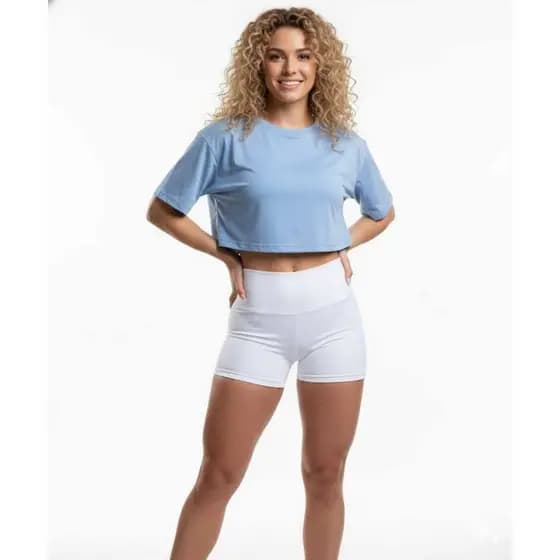Shorts Branco Meia Coxa Cós Alto Feminin Zero Transparencia Tecido Suplex Modela O Corpo