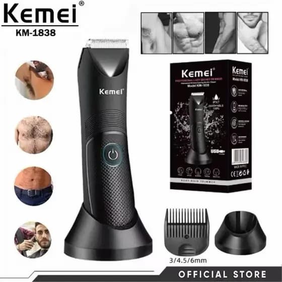 Kemei KM-1838 Aparador de Pelos para a Área Íntima, à Prova d'Água, Cortador Seco e Molhado, Barbeador para Pelos