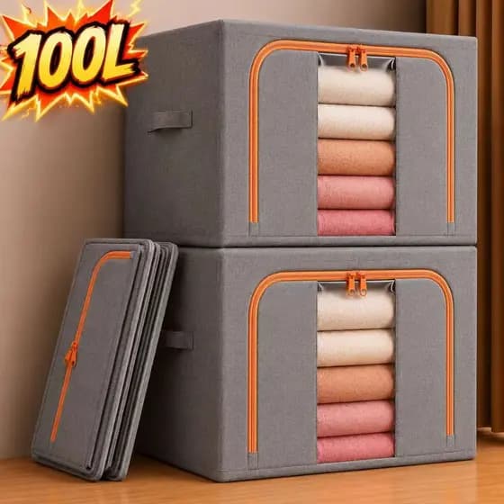 Caixa Organizadora Roupas Brinquedos 100L Lençol Edredom Guarda Roupa Dobrável Visor Transparente