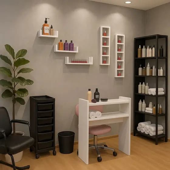 Expositor Fileira Mesa Manicure e Prateleirs U 20/30/40 Moderno Kit Para Manicure