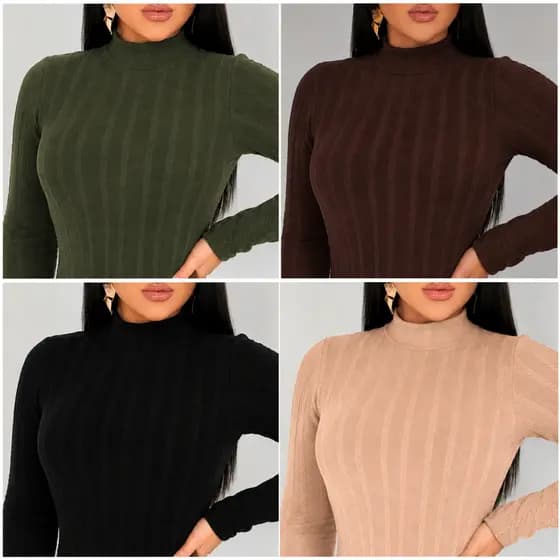 Body Feminino Gola Alta Canelado em Ribana Premium Manga Longa Conforto e Estilo Elegante