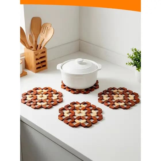 Kit até 6 Peças Porta Panela Bambu Resistente ao Calor Multiuso Decorativo Casa Cozinha Mesa Posta