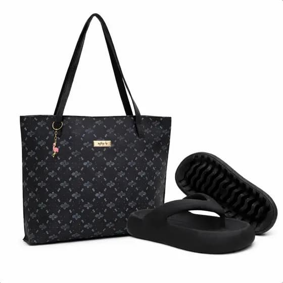 Kit Bolsa De Praia + Chinelo de Dedo Feminino Nuvem Cluff Slide Cloud