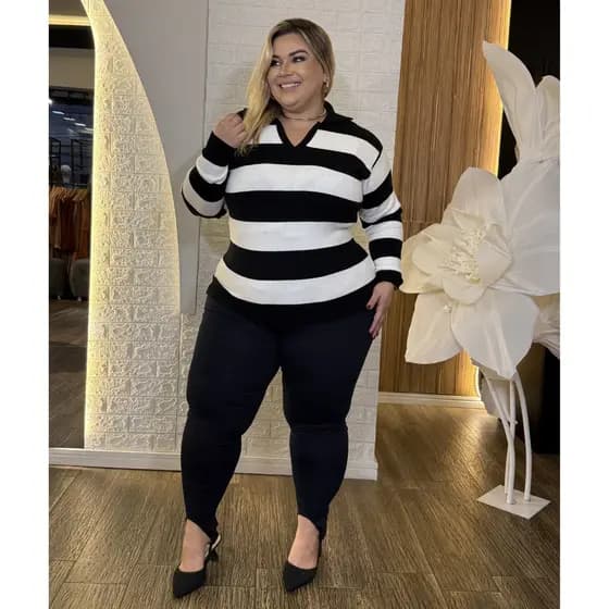 Calça Legging com Pezinho Plus Size do G1 ao G3 Calça Leg Cintura Alta com Bolsos Traseiros